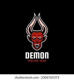 Vector Logo Illustration Demon Simple Mascot Style.