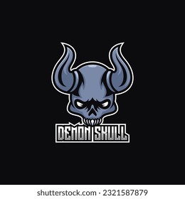 Vector Logo Illustration Demon Skull Simple Mascot Style.