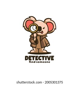 Vector Logo Illustration Detective Koala Mascot Cartoon Style.