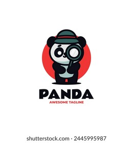 Vector Logo Illustration Detective Panda Mascot Cartoon Style.