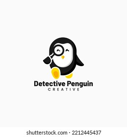 Vector Logo Illustration Detective Penguin Mascot Cartoon Style