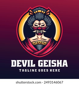 Vector Logo Ilustración Diablo Geisha Mascota Estilo de dibujos animados.