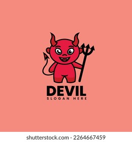 Vector Logo Illustration Devil Mascot Cartoon Style.