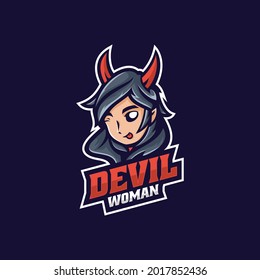 Vector Logo Illustration Devil Woman E Sport and Sport Style.