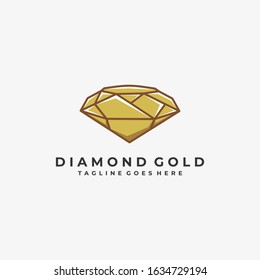 Vector Logo Illustration Diamond Gold Color Line Art Style
