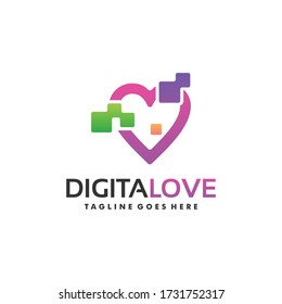 Vector Logo Illustration Digital Love Gradient Colorful Style