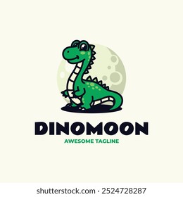 Vector Logo Illustration Dinomoon Mascot Cartoon Style