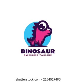 Vector Logo Illustration Dinosaur Simple Mascot Style.