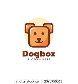 Vector Logo Illustration Dog Box Simple Mascot Style.