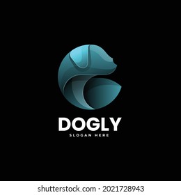 Logo Vector Ilustración Gradiente Perro Estilo Colorido.