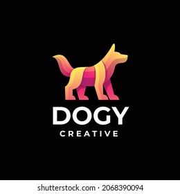 Vector Logo Illustration Dog Gradient Colorful Style.