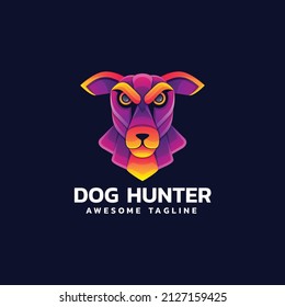Vector Logo Illustration Dog Hunter Gradient Colorful Style.