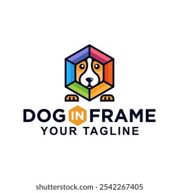 Vector logo illustration of a dog inside a colorful frame