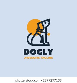 Vector Logo Illustration Dog Line Art Style.