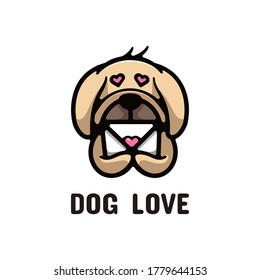 Vector Logo Illustration Dog Love Simple Mascot Style.