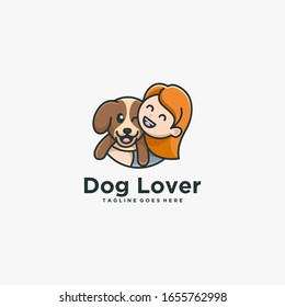 Vector Logo Illustration Dog Lover With Children Simple Mascot Style