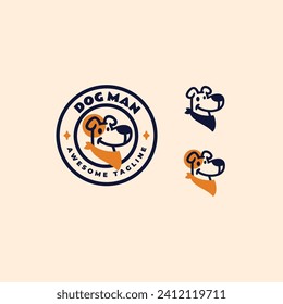 Vector Logo Illustration Dog Man Line Art Style.