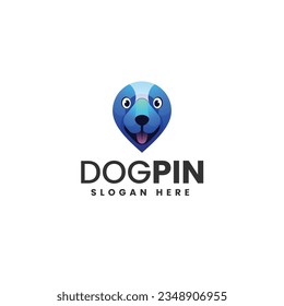 Vector Logo Illustration Dog Pin Gradient Colorful Style