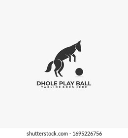Vector Logo Illustration Dog Playing Ball Silhouette Style.