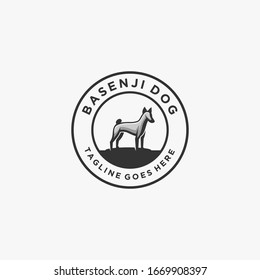 Vector Logo Illustration Dog Pose Vintage Badge Style.