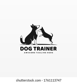 Vector Logo Illustration Dog Trainer Simple Mascot Style.