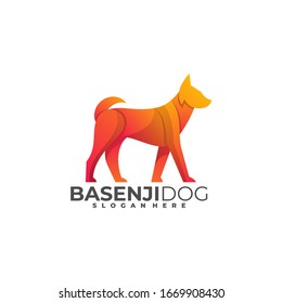 Vector Logo Illustration Dog Walking Gradient Colorful Style.