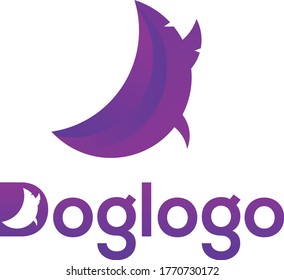 Modelo de logotipo vector Ilustración Perro-Luna-Delfín Gradiente Estilo colorido