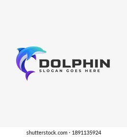 Vector Logo Illustration Dolphin Gradient Colorful Style.