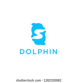 Vector Logo Illustration Dolphin in Letter S Shape Symbol Icon