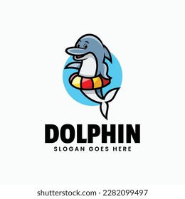 Vector Logo Illustration Dolphin Mascot Cartoon Style.