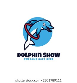 Vector Logo Illustration Dolphin Mascot Cartoon Style.