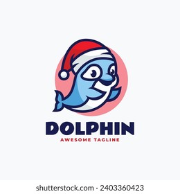 Vector Logo Illustration Dolphin Mascot Cartoon Style.