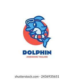 Vector Logo Ilustración Delfín Mascota Estilo De Dibujos Animados.