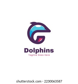 Vector Logo Illustration Dolphin Simple Mascot Style