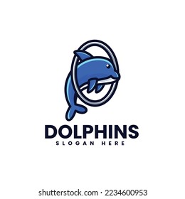 Vector Logo Illustration Dolphin Simple Mascot Style.