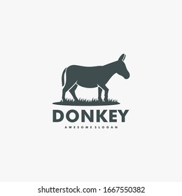 Vector Logo Illustration Donkey Silhouette Style.