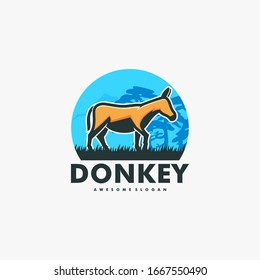 Vector Logo Illustration Donkey Vintage Badge Style.