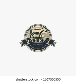 Vector Logo Illustration Donkey Vintage Badge Style.