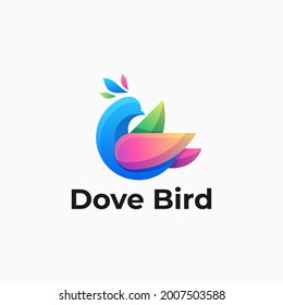 Vector Logo Illustration Dove Bird Gradient Colorful Style.