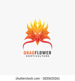 Vector Logo Illustration Dragon Flower Gradient Colorful Style.