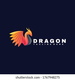 Vector Logo Illustration Dragon Gradient Colorful Style.