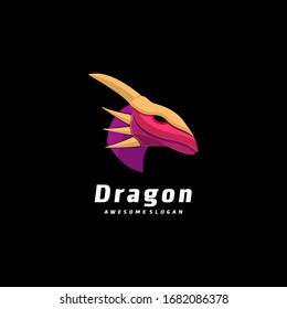 Vector Logo Illustration Dragon Head Colorful Style.