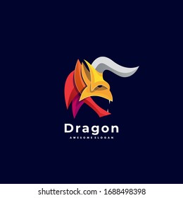 Vector Logo Illustration Dragon Head Colorful Style.