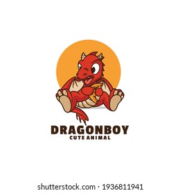 Vector Logo Illustration Dragon Mascot Cartoon Style.