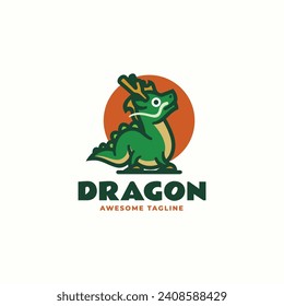 Vector Logo Illustration Dragon Mascot Cartoon Style.