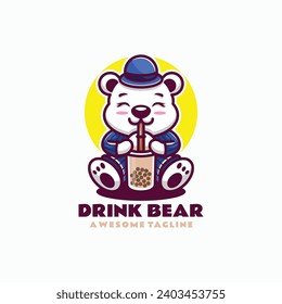 Vector Logo Illustration Drink Bear Mascot Cartoon Style.