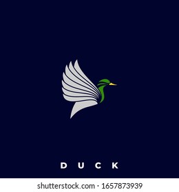 Vector Logo Illustration Duck Flying Line Art Style