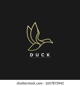 Vector Logo Illustration Duck Flying Gold Color Luxury Style