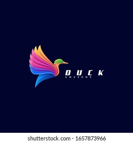 Vector Logo Illustration Duck Flying Pose Gradient Colorful Style