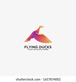 Vector Logo Illustration Duck Flying Gradient Colorful Style